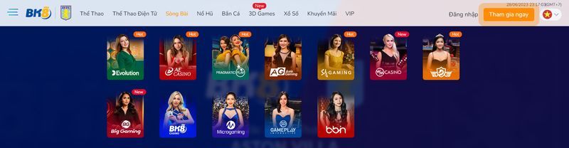 Sảnh game BK8 với rộng rãi nhà cung ứng khác nhau