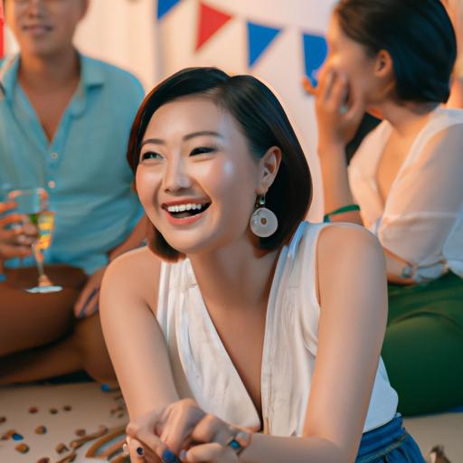 Người phụ nữ cười tươi sau khi thắng trò chơi Wbet Xóc Đĩa